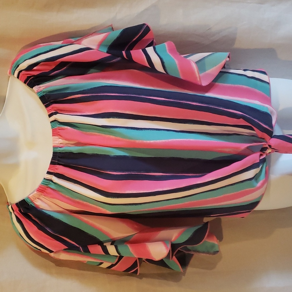Pink Lily Striped Blouse Front Knot Size S